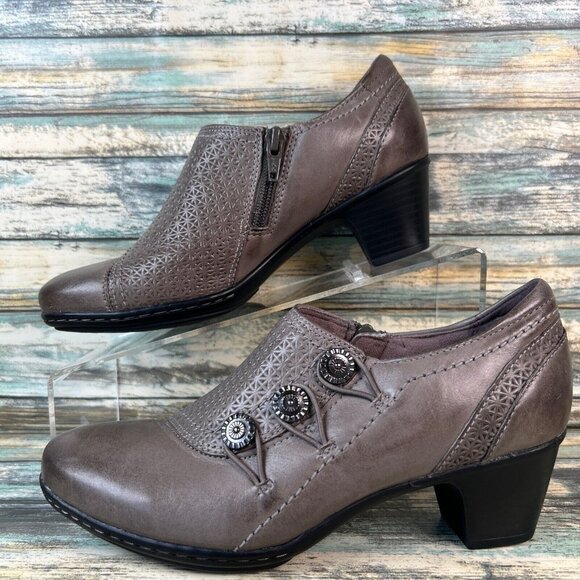 Cobb Hill Kaylin Pumps Shoes Womens Size 6.5M Gray Leather Zip Up Block Heel - Picture 2 of 11